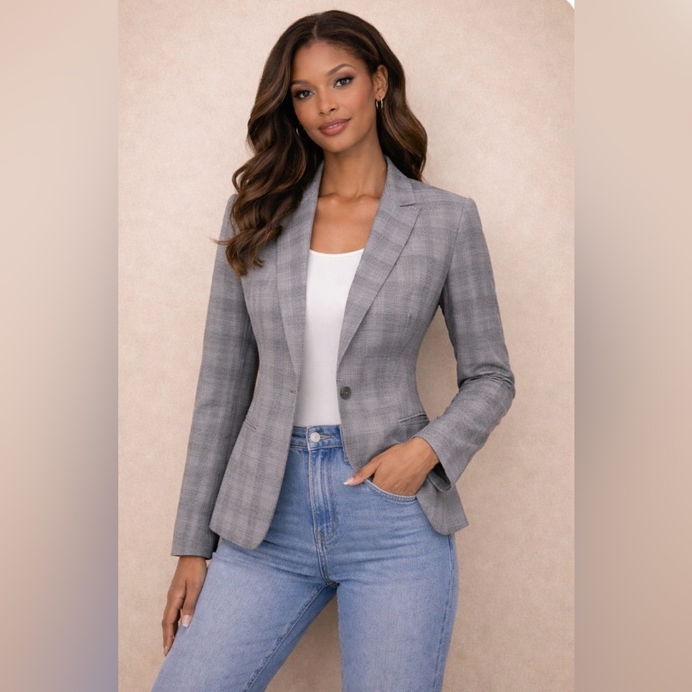 Reiss Blazer Jacket Wool Cotton Blend Plaid